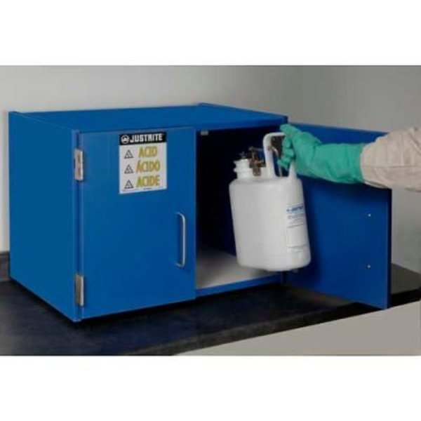 Justrite Justrite 6 x 2-1/2 Liter Bottle Cap., Wood Laminate Storage Acid Cabinet, 24"Wx 6"Dx18-1/2"H, Blue 24120